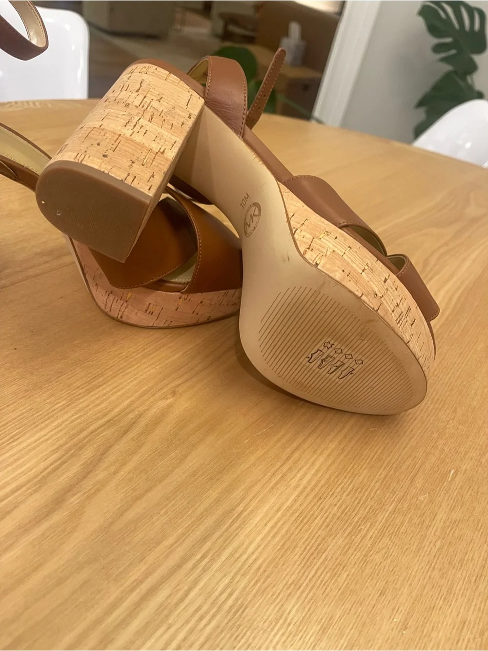 Michael Kors Odette Leather Platform Heels Luggage Brown 10M NEW